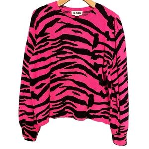 Filoro Women’s Sz L Hot Pink Black Zebra Animal Print Crewneck Cashmere Sweater